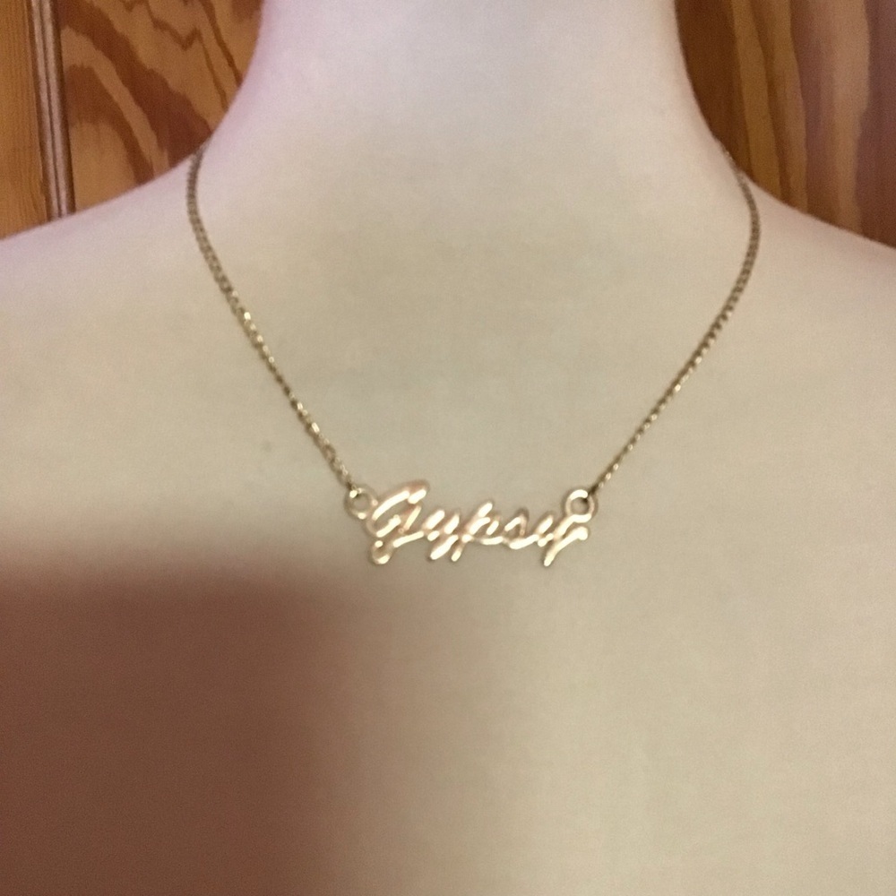 Gold Tone “Gypsy” Script Nameplate Necklace - Picture 6 of 7
